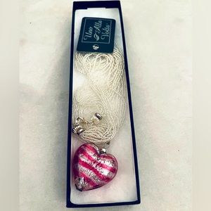 Love Silver long necklace with glass heart in gift box.